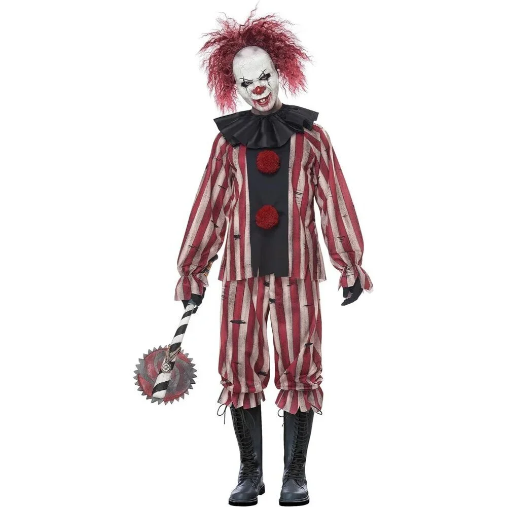 🆕Red Nightmare Clown Shirt hook & loop fastener Back Neck Costume